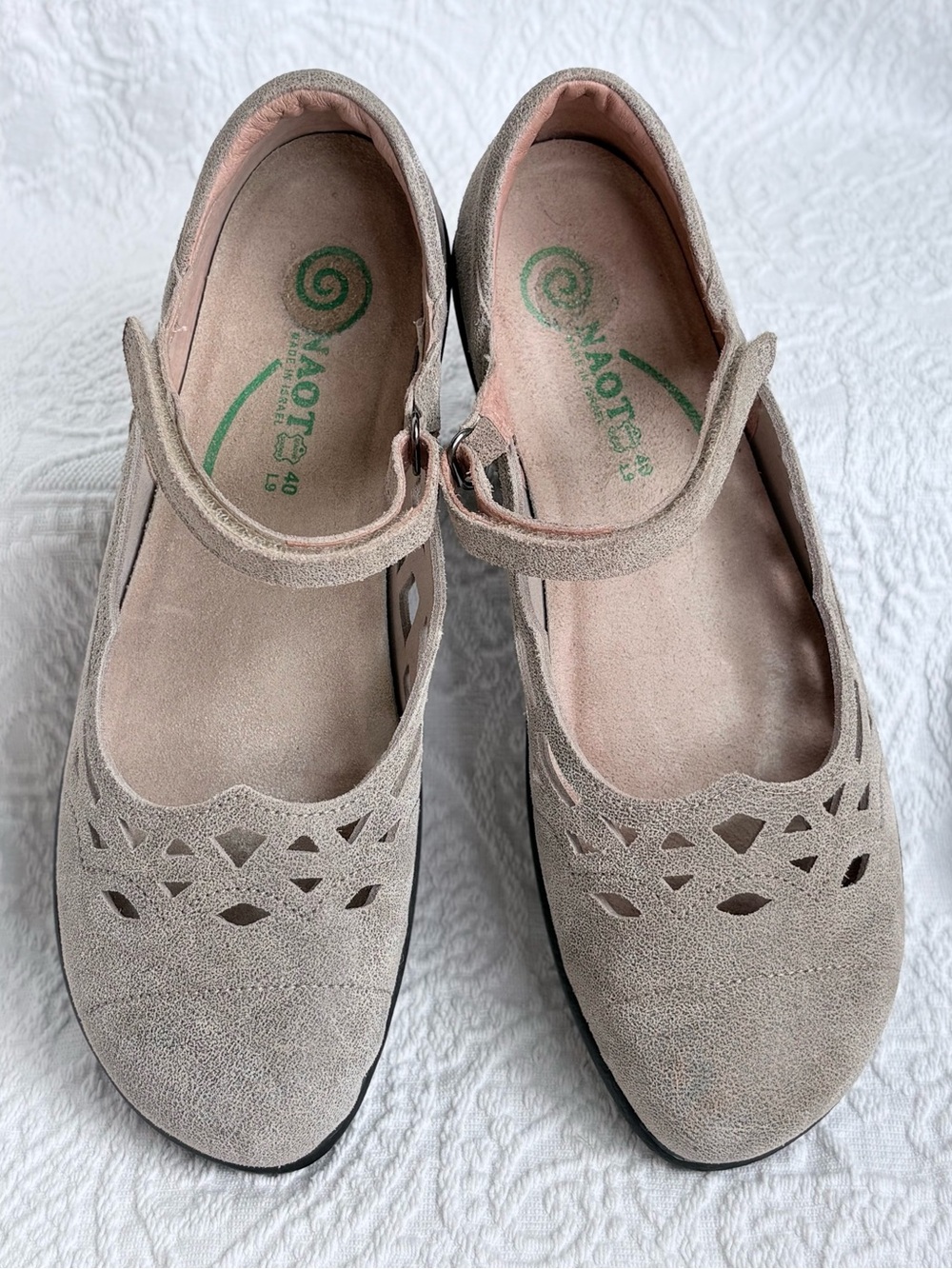 NAOT Agathis Suede Leather Mary Jane Flat | Grey Stone | Size EU 40